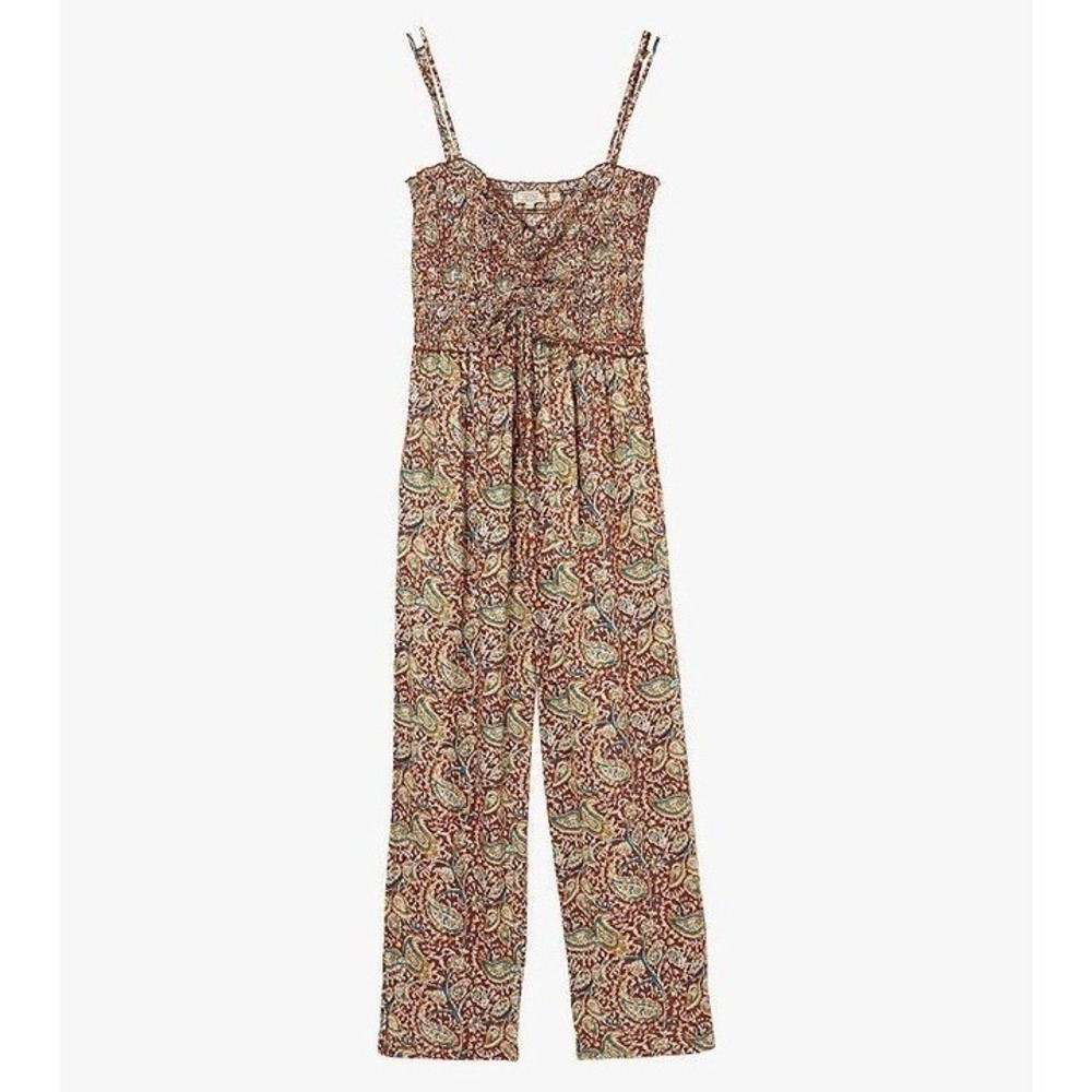 Fat Face Paisley Jumpsuit Womens Sz 8 Multicolor Smocked Boho Sleeveless Pockets